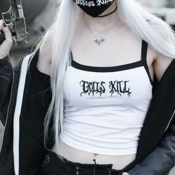 Dolls Kill Tops - DOLLS KILL embroidered logo crop tank top